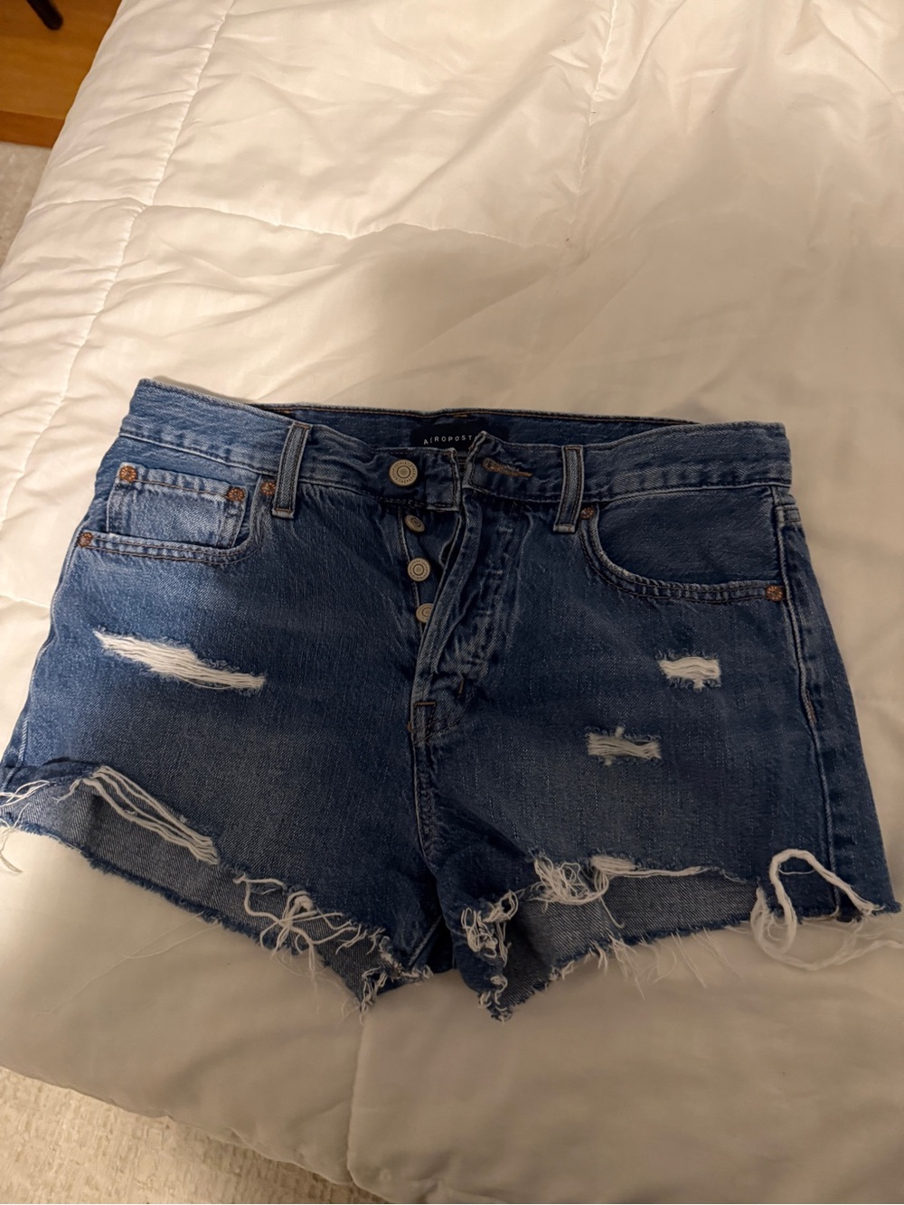Aeropostale Women's Distressed Denim Shorts - Dark Blue
